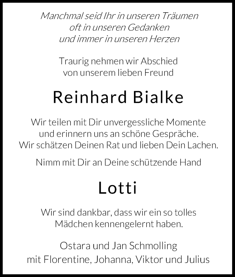  Traueranzeige für Reinhard Bialke vom 11.01.2020 aus Kölner Stadt-Anzeiger / Kölnische Rundschau / Express