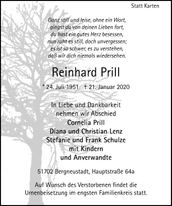 Anzeige von Reinhard Prill von  Anzeigen Echo 