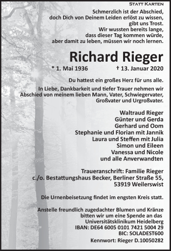 Anzeige von Richard Rieger von  Blickpunkt Euskirchen 