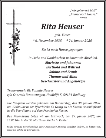 Anzeige von Rita Heuser von  Werbepost 