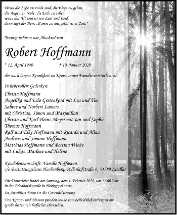 Anzeige von Robert Hoffmann von  Anzeigen Echo 
