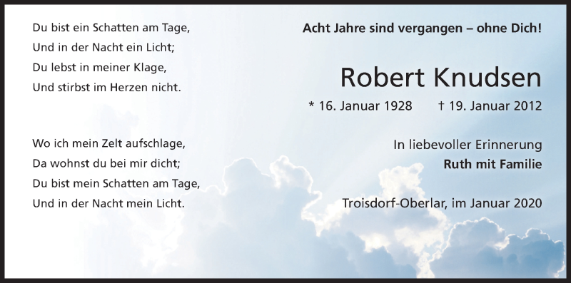  Traueranzeige für Robert Knudsen vom 18.01.2020 aus Kölner Stadt-Anzeiger / Kölnische Rundschau / Express