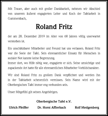 Anzeige von Roland Fritz von Kölner Stadt-Anzeiger / Kölnische Rundschau / Express