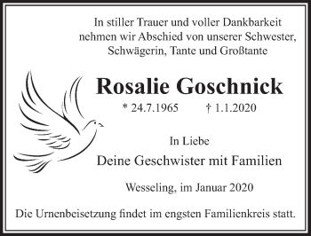 Anzeige von Rosalie Goschnick von  Schlossbote/Werbekurier 
