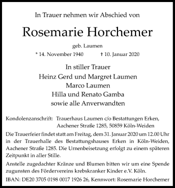Anzeige von Rosemarie Horchemer von Kölner Stadt-Anzeiger / Kölnische Rundschau / Express