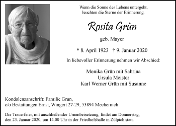 Anzeige von Rosita Grün von  Blickpunkt Euskirchen 