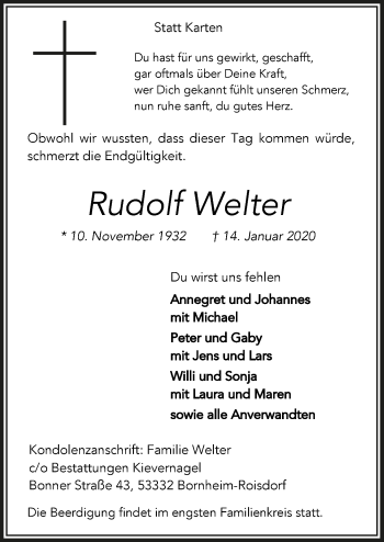 Anzeige von Rudolf Welter von  Schaufenster/Blickpunkt 