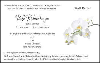 Anzeige von Ruth Rickerzhagen von Kölner Stadt-Anzeiger / Kölnische Rundschau / Express