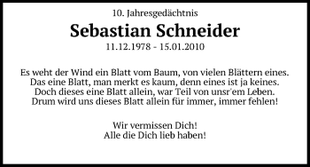Anzeige von Sebastian Schneider von Kölner Stadt-Anzeiger / Kölnische Rundschau / Express