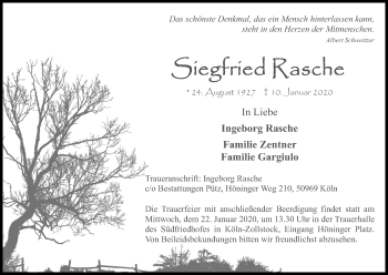 Anzeige von Siegfried Rasche von Kölner Stadt-Anzeiger / Kölnische Rundschau / Express