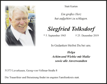 Anzeige von Siegfried Tolksdorf von  Lokale Informationen 