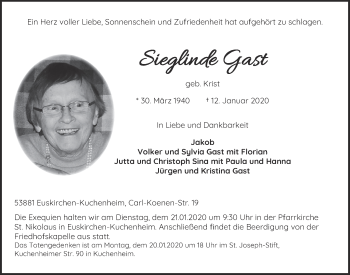 Anzeige von Sieglinde Gast von  Blickpunkt Euskirchen 