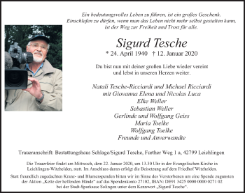 Anzeige von Sigurd Tesche von Kölner Stadt-Anzeiger / Kölnische Rundschau / Express