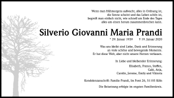 Anzeige von Silverio Giovanni Maria  Prandi von Kölner Stadt-Anzeiger / Kölnische Rundschau / Express