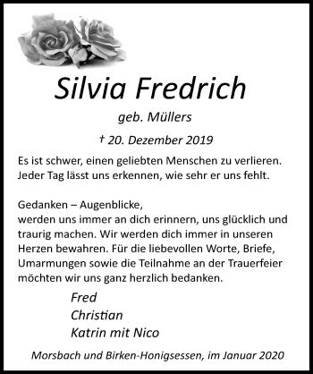 Anzeige von Silvia Fredrich von  Lokalanzeiger 