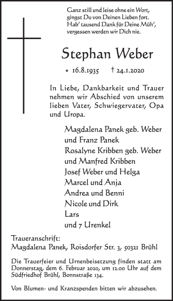 Anzeige von Stephan Weber von  Schlossbote/Werbekurier 
