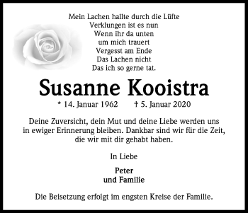 Anzeige von Susanne Kooistra von Kölner Stadt-Anzeiger / Kölnische Rundschau / Express