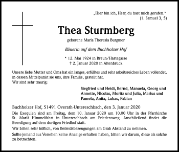 Anzeige von Thea Sturmberg von Kölner Stadt-Anzeiger / Kölnische Rundschau / Express