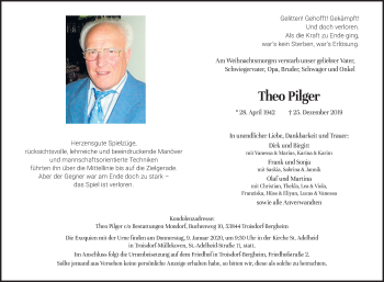 Anzeige von Theo Pilger von Kölner Stadt-Anzeiger / Kölnische Rundschau / Express
