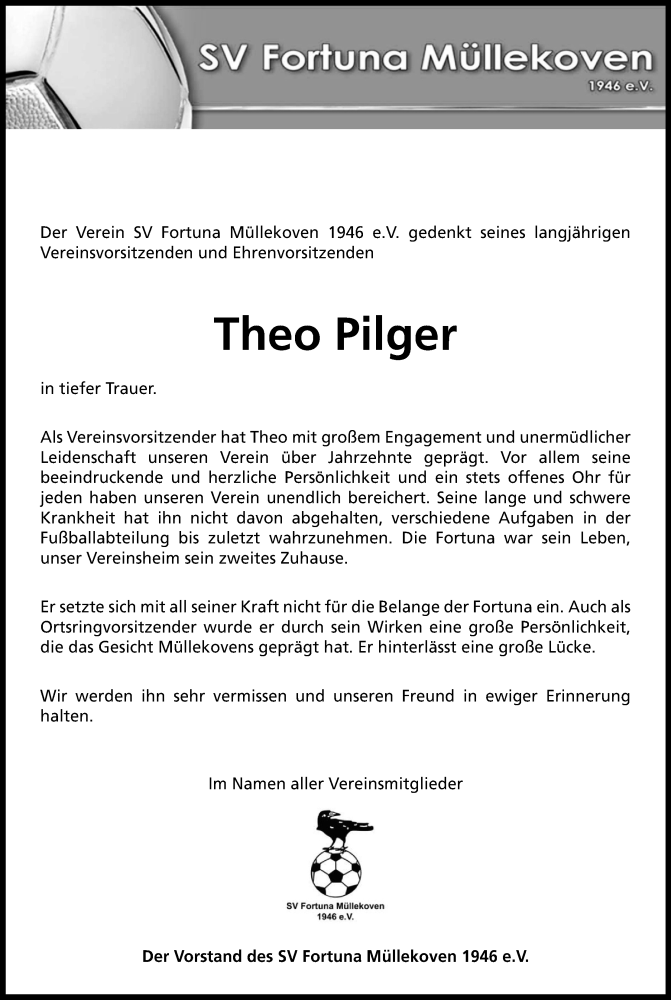  Traueranzeige für Theo Pilger vom 04.01.2020 aus Kölner Stadt-Anzeiger / Kölnische Rundschau / Express