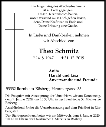 Anzeige von Theo Schmitz von  Schaufenster/Blickpunkt 