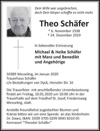 Anzeige von Theo Schäfer von  Schlossbote/Werbekurier 