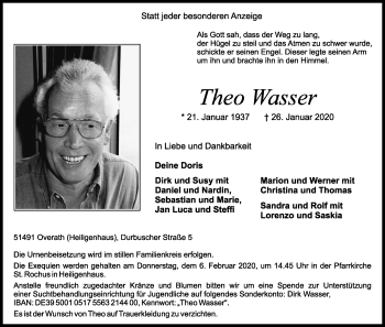 Anzeige von Theo Wasser von Kölner Stadt-Anzeiger / Kölnische Rundschau / Express