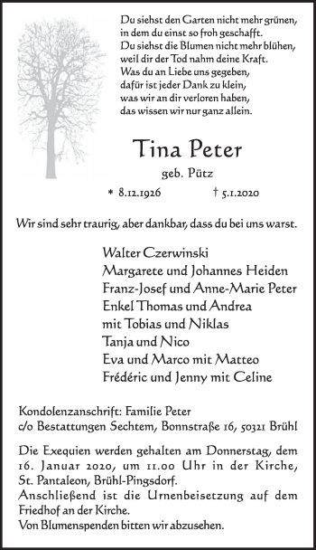 Anzeige von Tina Peter von  Schlossbote/Werbekurier 