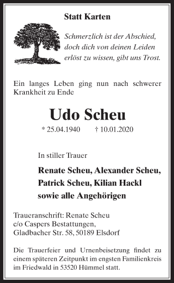 Anzeige von Udo Scheu von  Werbepost 