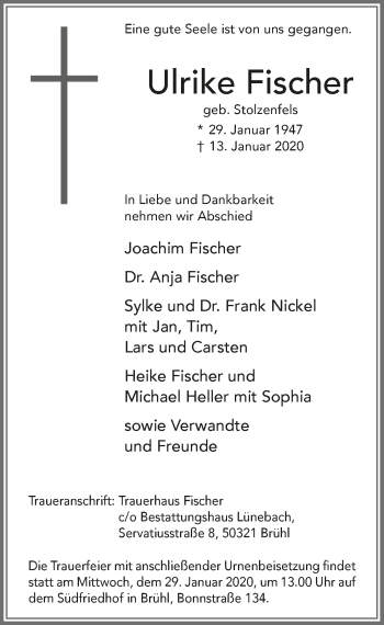 Anzeige von Ulrike Fischer von  Schlossbote/Werbekurier 