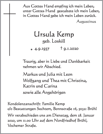 Anzeige von Ursula Kemp von  Schlossbote/Werbekurier 