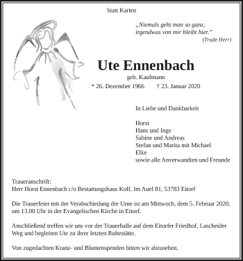 Anzeige von Ute Ennenbach von  Lokalanzeiger 