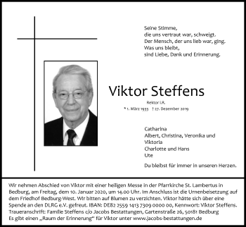 Anzeige von Viktor Steffens von Kölner Stadt-Anzeiger / Kölnische Rundschau / Express