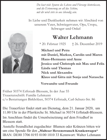 Anzeige von Walter Lehmann von  Werbepost 