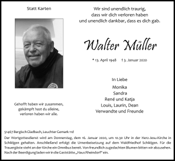 Anzeige von Walter Müller von Kölner Stadt-Anzeiger / Kölnische Rundschau / Express