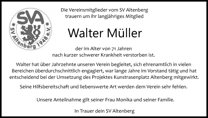  Traueranzeige für Walter Müller vom 11.01.2020 aus Kölner Stadt-Anzeiger / Kölnische Rundschau / Express