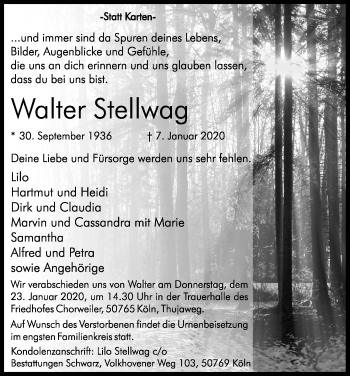 Anzeige von Walter Stellwag von Kölner Stadt-Anzeiger / Kölnische Rundschau / Express