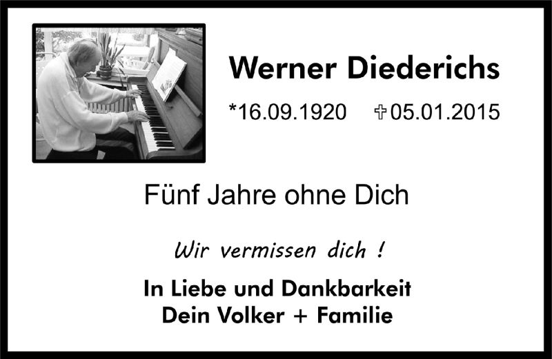  Traueranzeige für Werner Diederichs vom 08.01.2020 aus  Lokale Informationen 