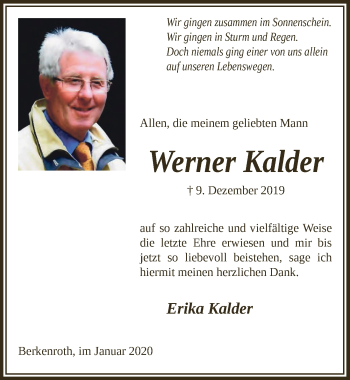 Anzeige von Werner Kalder von  Lokalanzeiger 