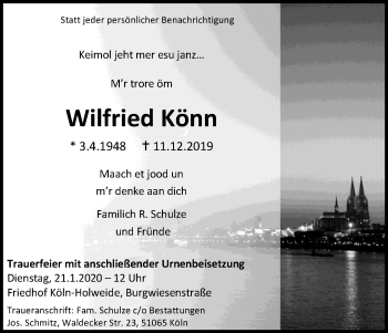 Anzeige von Wilfried Könn von Kölner Stadt-Anzeiger / Kölnische Rundschau / Express