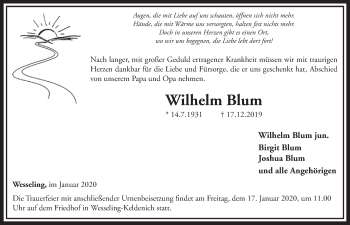 Anzeige von Wilhelm Blum von  Schlossbote/Werbekurier 