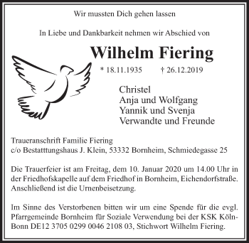 Anzeige von Wilhelm Fiering von  Schaufenster/Blickpunkt 
