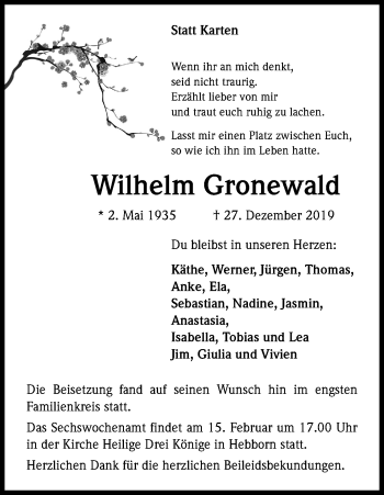 Anzeige von Wilhelm Gronewald von Kölner Stadt-Anzeiger / Kölnische Rundschau / Express