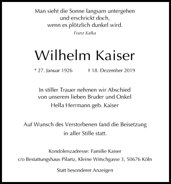 Anzeige von Wilhelm Kaiser von Kölner Stadt-Anzeiger / Kölnische Rundschau / Express