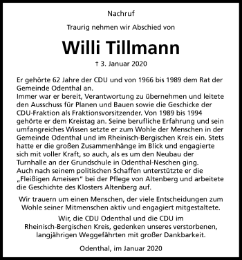 Anzeige von Willi Tillmann von Kölner Stadt-Anzeiger / Kölnische Rundschau / Express