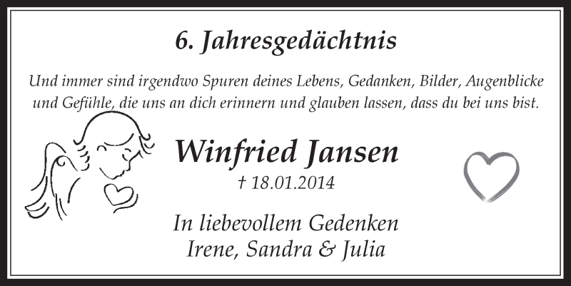  Traueranzeige für Winfried Jansen vom 18.07.2023 aus  Sonntags-Post 
