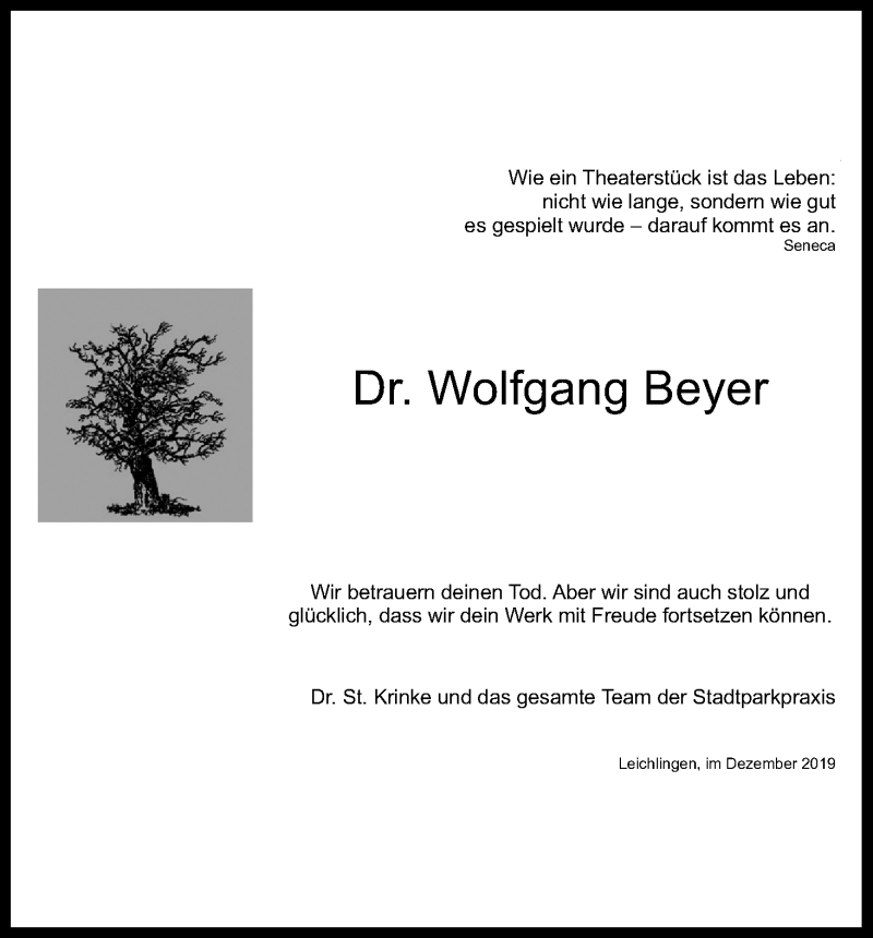  Traueranzeige für Wolfgang Beyer vom 04.01.2020 aus Kölner Stadt-Anzeiger / Kölnische Rundschau / Express