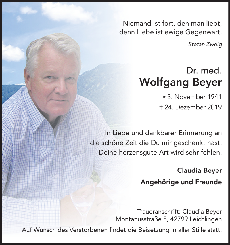  Traueranzeige für Wolfgang Beyer vom 04.01.2020 aus Kölner Stadt-Anzeiger / Kölnische Rundschau / Express