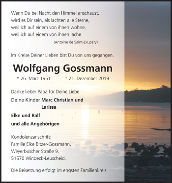 Anzeige von Wolfgang Gossmann von Kölner Stadt-Anzeiger / Kölnische Rundschau / Express