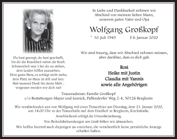 Anzeige von Wolfgang Großkopf von  Werbepost 
